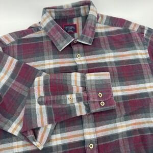 UNTUCKit Greyton Plaid Flannel Shirt Mens Large Burgundy Grey Cotton 41003